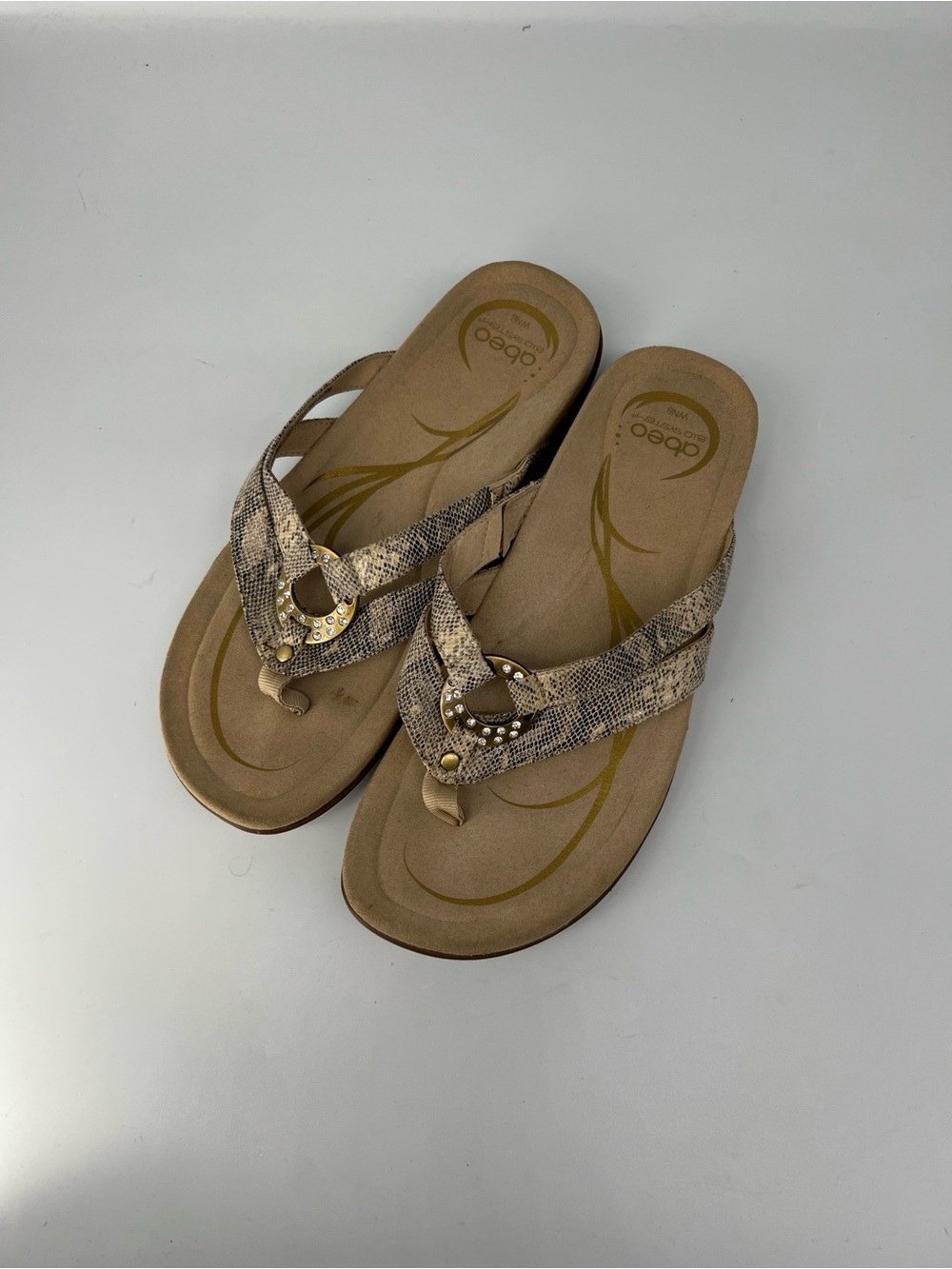 abeo Snake-Print Tan Thong Sandals
